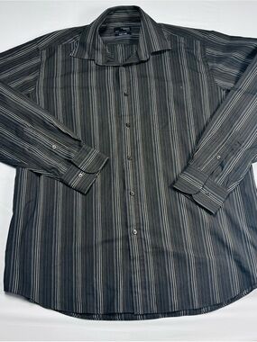 Thomas Nash Black Striped Long-Sleeve Dress Shirt